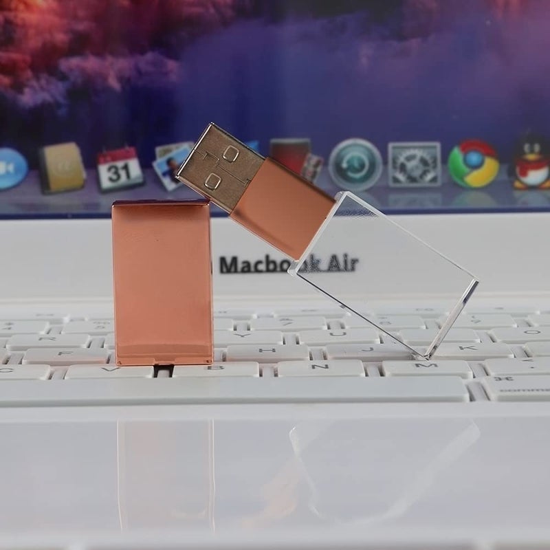 SXBan Rose Gold Crystal 32GB USB 2.0 Flash Drive LED Light Glass Pen Drive Thumb Drive Memory Stick Gift for Boy Girls Kids Adults Pendrive USB Stick - Image 3